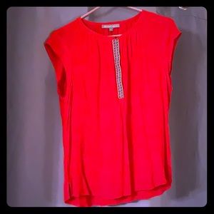 Short Sleeve Red Orange Flowy Top with Embroidery